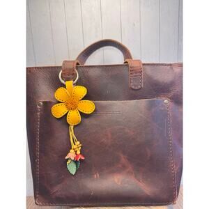 Yellow Daisy Purse Charm Genuine Leather Flower Yellow Bag Charm NEW FAST SHIP